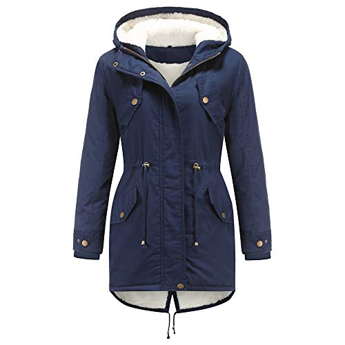 Dantazz Damen Regenmantel mit Kapuze Wasserdicht Atmungsaktiv Regenjacke Plüsch Gefüttert Windbreaker Lang Softshelljacke Funktionsjacke Winter Warme Outdoorjacke Übergangsjacke (Marine, XXXXL) von Dantazz