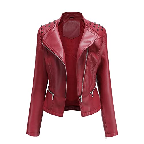 Dantazz Lederjacke Damen Bomberjacke Wasserdicht Motorradjacke Kunstlederjacke mit Reißverschluss Retro Kurz Jacke Biker-Style Lederbluse Winddicht Jacke Einfarbig Übergangsjacke von Dantazz