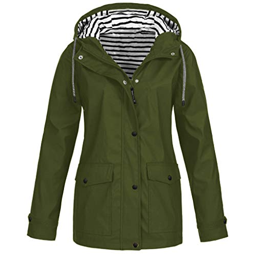 Dantazz Regenmantel Damen Wasserdicht Atmungsaktiv Regenjacke mit Kapuze Leicht Regenparka Windbreaker Winddicht Softshelljacke Wanderjacke Funktionsjacke Einfarbig Übergangsjacke (Armeegrün, S) von Dantazz