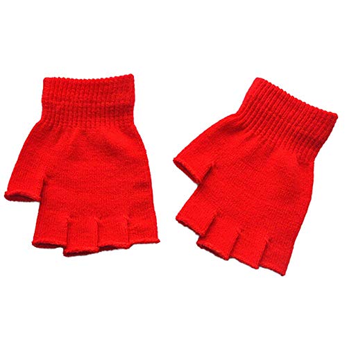 Dantazz Unisex Fingerlose Winterhandschuhe Warme Gestrickte Handschuhe Winter Thermo Strickhandschuhe Handschuhe Dehnbar Halb Fingerlose Fäustlinge Weiche Wollhandschuhe (Rot, onesize) von Dantazz