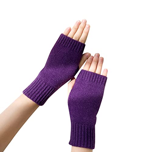 Halb Fingerlose Handschuhe Damen Kurzer Armstulpen Fäustlinge Pulswärmer Gestrickte Halbfinger Winterhandschuhe Weich Fingerlose Handwärmer Handstulpen Winter Warm Strickhandschuhe (Lila, onesize) von Dantazz