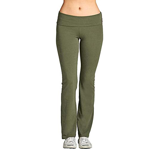 Schlaghose Damen Stretch Stoff Yogahose Low Waist Flared Leggings Blickdicht Bootleg Sporthose Laufhose Elastische Bootcut Jogginghose Fitnesshose Lang Jazzpants Relaxhose (Armeegrün, S) von Dantazz