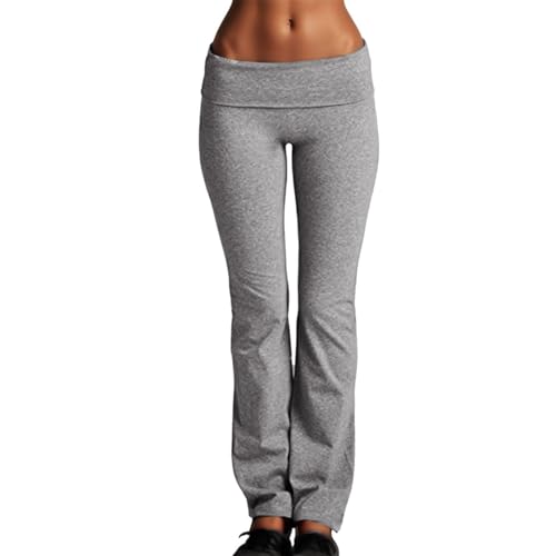 Schlaghose Damen Stretch Stoff Yogahose Low Waist Flared Leggings Blickdicht Bootleg Sporthose Laufhose Elastische Bootcut Jogginghose Fitnesshose Lang Jazzpants Relaxhose (Dunkelgrau, S) von Dantazz