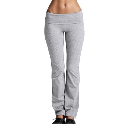 Schlaghose Damen Stretch Stoff Yogahose Low Waist Flared Leggings Blickdicht Bootleg Sporthose Laufhose Elastische Bootcut Jogginghose Fitnesshose Lang Jazzpants Relaxhose (Grau, XXXL) von Dantazz