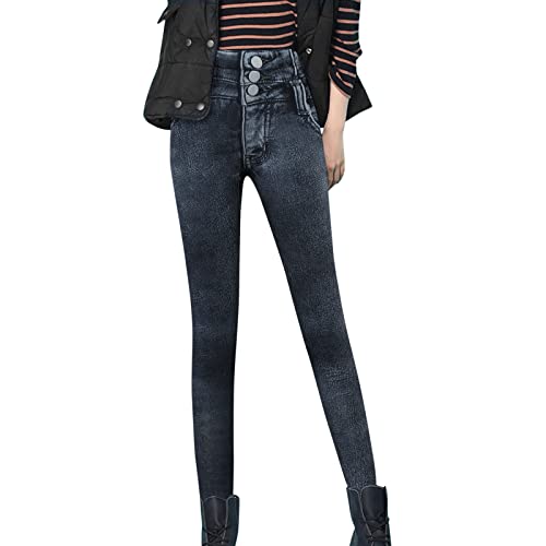 Thermo Jeggings Damen Jeansoptik Hose Leggings mit Fleecefutter High Waist Stretch Jeans Thermoleggins Winter Gefütterte Skinny Jeanshosen Strumphose Große Größen Warm Denim Hosen (B-Grau, XXL) von Dantazz