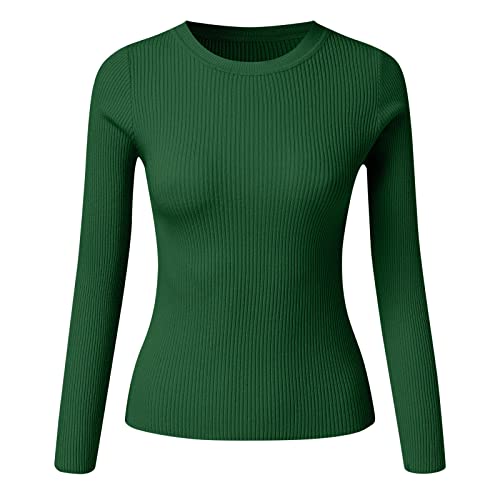 Thermo Oberteil für Damen Rundhals Strickpullover Gerippte Tshirts Unterhemd Basic Einfarbig Langarmshirt Enger Gestrickt Pullover Langarm Thermounterwäsche Herbst Winter Warme (Dunkelgrün, OneSize) von Dantazz