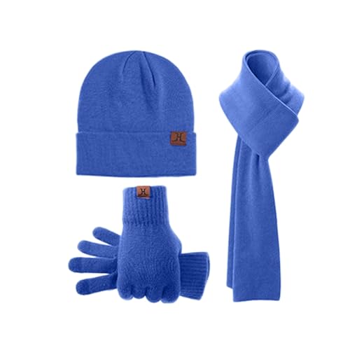 Winter Warm Lang Schal Beanie Mütze Touchscreen Handschuhe Set für Damen Herren Thermo Gestrickte Wintermütze Winterschal Handschuhe Kombiset Winterhandschuhe Strickmütze Winterset (Blau, OneSize) von Dantazz