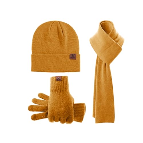 Winter Warm Lang Schal Beanie Mütze Touchscreen Handschuhe Set für Damen Herren Thermo Gestrickte Wintermütze Winterschal Handschuhe Kombiset Winterhandschuhe Strickmütze Winterset (Gelb#, OneSize) von Dantazz