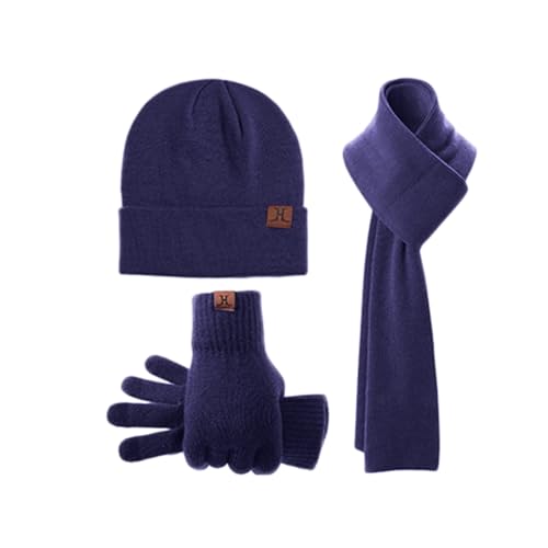 Winter Warm Lang Schal Beanie Mütze Touchscreen Handschuhe Set für Damen Herren Thermo Gestrickte Wintermütze Winterschal Handschuhe Kombiset Winterhandschuhe Strickmütze Winterset (Lila, OneSize) von Dantazz