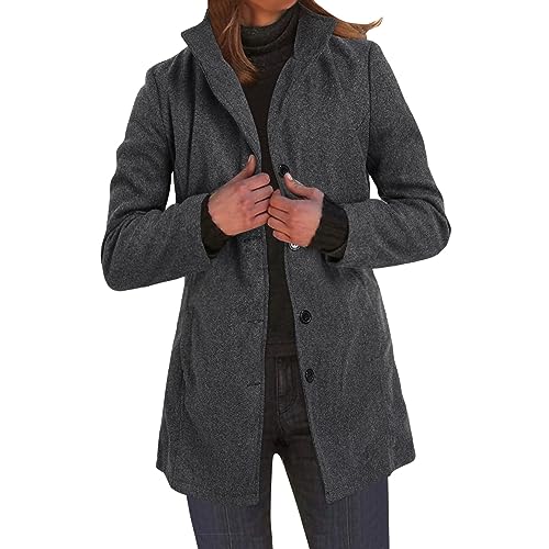 Wollmantel Damen Warme Wintermantel Herbst Winter Parka Coat Retro Wolle-Kurzmantel Stehkragen Knopfleiste Winterparka Vintage Mittellange Trenchcoat Übergangs Mantel Outdoorjacke von Dantazz