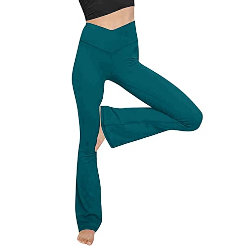 Yogahose Damen Lang High Waist Schlaghose Kreuz Bootcut Leggings Blickdicht Flared Sportleggings Elastisch V-Taille Sporthose Bootleg Laufhose Yoga Pants Weites Bein Jazzpants von Dantazz