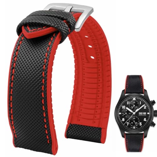 Danxancy FKM Kautschuk Nylon Uhrenarmband 20mm 21mm 22mm 23mm 24mm Fluorkautschuk Wasserdicht Weich Atmungsaktiv Langlebig FKM Kautschuk Uhrenarmband Universal Ersatzband Armband für Männer Frauen von Danxancy