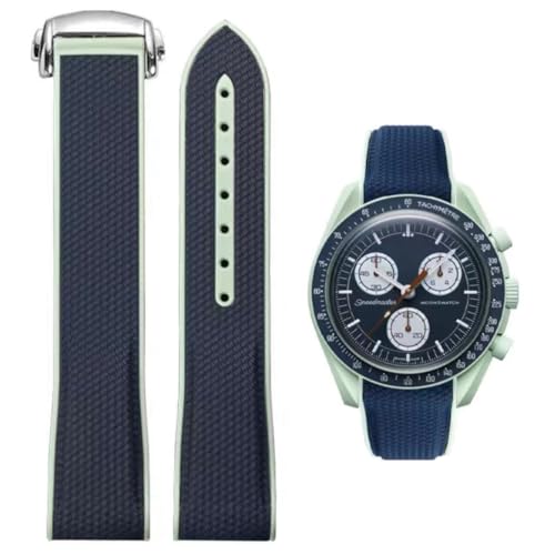 Danxancy Uhrenarmband für Omega x Swatch MoonSwatch/Rolex Uhr,Gebogenes Weiches Silikon Gummi Armband Omega x Swatch MoonSwatch Speedmaster Ersatzband Faltschließe Uhrenarmbänder Kautschuk 20mm von Danxancy