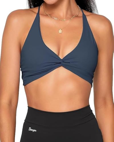 Danysu Damen Riemchen Sport-BH Rückenfreier Sport-BH Offener Rücken Workout-Top Leichte Unterstützung Niedliche Gym-Kleidung Twirl Front Mitternachtsblau S von Danysu