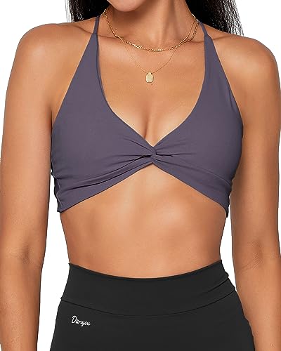 Danysu Damen Riemchen Sport-BH Rückenfreier Sport-BH Offener Rücken Workout-Top Leichte Unterstützung Niedliche Gym-Kleidung Twirl Front Mitternachtsblau XS von Danysu