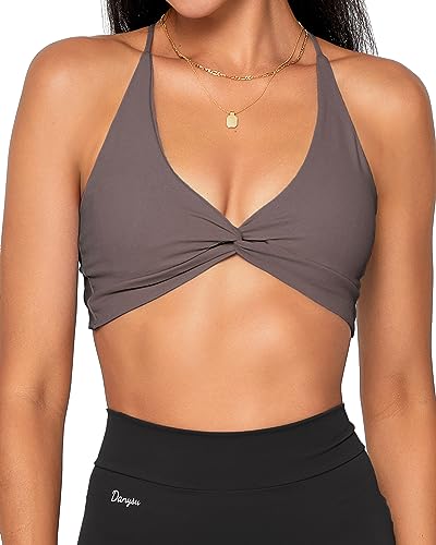 Danysu Damen Workout Sport BHs Rückenfrei Gepolstert Low Impact BH Yoga Crop Tank Top Twirl Front Moonlight Rock M von Danysu