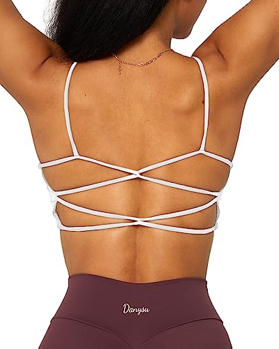 Danysu Rückenfreier Sport BH Damen Racerback Sports Bra Workout Top Leichter Träger-Sport-BH Niedliche Gymnastik-Kleidung Quadratischer Ausschnitt Crisscross Prinzessin Weiß XL von Danysu