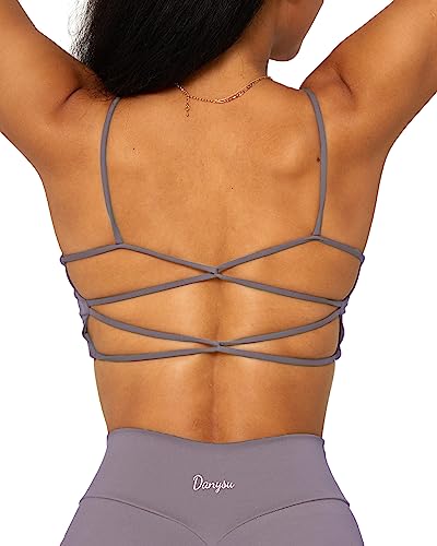 Danysu Rückenfreier Sport BH Damen Racerback Sports Bra Workout Top Leichter Träger-Sport-BH Niedliche Gymnastik-Kleidung Quadratischer Ausschnitt Crisscross Helles Lavendel S von Danysu