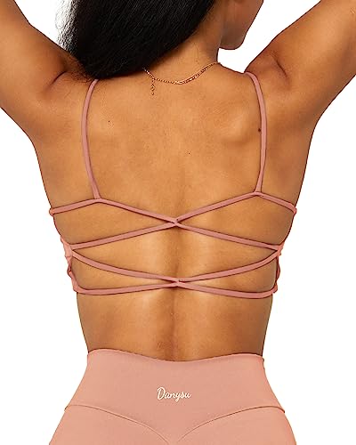 Danysu Rückenfreier Sport BH Damen Racerback Sports Bra Workout Top Leichter Träger-Sport-BH Niedliche Gymnastik-Kleidung Quadratischer Ausschnitt Crisscross Pfirsich Rosa L von Danysu