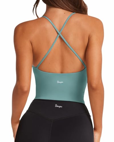 Danysu Sport BH Damen Ohne Bügel Top Crossback Abnehmbaren Gepolstert Nahtlose Sport Oberteile Bra Fitness Yoga U-Boot-Ausschnitt Grün XS von Danysu