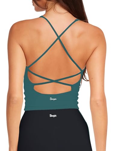 Danysu Sport BH Damen Ohne Bügel Top Crossback Abnehmbaren Gepolstert Nahtlose Sport Oberteile Bra Fitness Yoga V Ausschnitt Jägergrün XS von Danysu