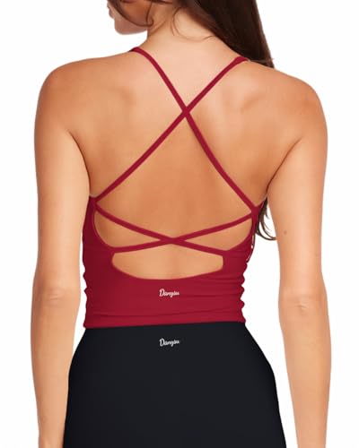 Danysu Sport BH Damen Ohne Bügel Top Crossback Abnehmbaren Gepolstert Nahtlose Sport Oberteile Bra Fitness Yoga V Ausschnitt Rot L von Danysu