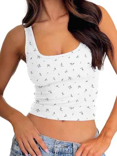 Danysu Tank Top Damen Crop Tops füR Damen Sexy Oberteil Sommer-Tanktops Basic Y2K Going Out Top Blaue Rosenknospe XL von Danysu