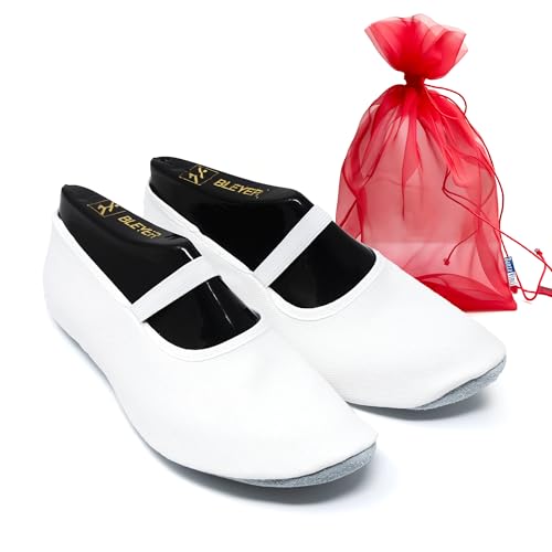 DanzaVinci Bundle Bleyer Eurythmieschuh 2511 mit Chiffonbeutel, Weiß, 32, Eurythmie Schläppchen aus Baumwolle, Gymnastikschuhe mit Rauledersohle von DanzaVinci