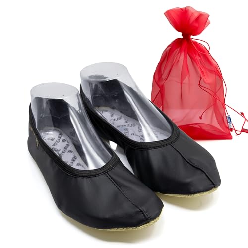 DanzaVinci Bundle Bleyer Gymnastikschläppchen 4940 Sporti mit Chiffonbeutel, Schwarz, 33, Schläppchen aus Synthetik für Kinder und Erwachsene, Gymnastikschuhe rutschfest von DanzaVinci