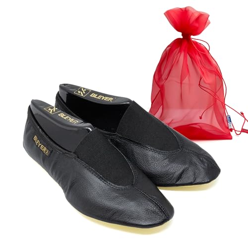 DanzaVinci Bundle Bleyer Gymnastikschuhe 1441 mit Chiffonbeutel, Schwarz, 41, Schläppchen aus Leder für Kinder und Erwachsene, Turnschläppchen rutschfest von DanzaVinci