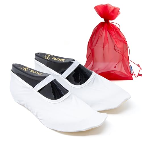 DanzaVinci Bundle Bleyer Trampolinschuhe 1540 Trampo-Profi mit Chiffonbeutel, weiß, 44, Schläppchen aus Baumwollgewebe für Kinder und Erwachsene, Turnschläppchen rutschfest von DanzaVinci