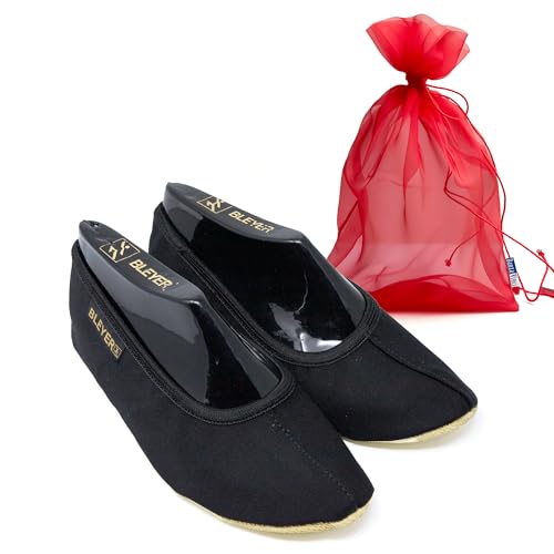 DanzaVinci Bundle Bleyer Trampolinschuhe 1541 Trampolin Bouncer mit Chiffonbeutel, Schwarz, 47, Schläppchen aus Baumwollgewebe für Kinder und Erwachsene, Turnschläppchen rutschfest von DanzaVinci