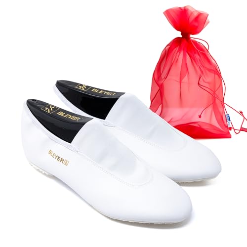 DanzaVinci Bundle Bleyer Voltigierschuhe 3843 Volti-Profi mit Schuhbeutel, Weiß, 36, Gymnastikschuhe aus Soft-Microfaser für Kinder und Erwachsene, Schläppchen rutschfest von DanzaVinci