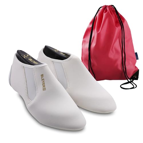 DanzaVinci Bundle Bleyer Voltigierschuhe 3871 Thero Fit mit Schuhbeutel, Weiß, 46, Gymnastikschuhe aus Neopren für Kinder und Erwachsene, Schläppchen rutschfest von DanzaVinci