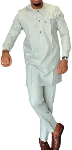 Afrikanisch Männer Kleidung Traditionell Shirt Und Hose 2-Teiliges Set Rundhalsausschnitt Dashiki Gedruckt Trainingsanzug Stammes- Kleid Outfits Traditionelle Kleidung (Color : 1, Size : Large) von DaoGeSir