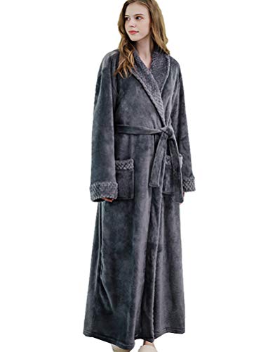Bademantel Damen Winter Flanell Lang Morgenmantel Coral Fleece Schlafanzug Warm und Weich Saunamantel und Gürtel von Daoba