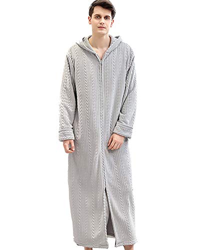 Daoba Herren Bademantel Flanell Fleece Morgenmantel Weich Wärmen Bademäntel Frottee Saunamantel mit Kapuze und Reißverschluss von Daoba