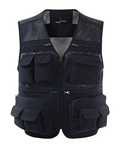 Daoba Herren Outdoor Freizeit Safari Atmungsaktiv Netz Weste Camping mit Vielen Taschen Anglerweste von Daoba