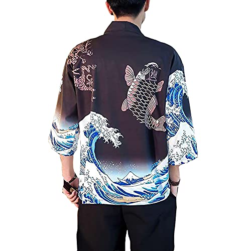 Herren Sommer Kimono Strand Cardigan Lose Kurzarm Japan Happi Kimono Wellenmuster T-Shirt Haori Jacke Übergangsjacke Yukata Mäntel Casual Festlich Party Kleidung von Daoba