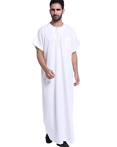 Muslim Herren islamisch Dubai Robe O-Ausschnitt Kurzarm Araber Thobe Saudi Stil Dishdasha Kaftan Mittlerer Osten Ethnisch Kandoura von Daoba