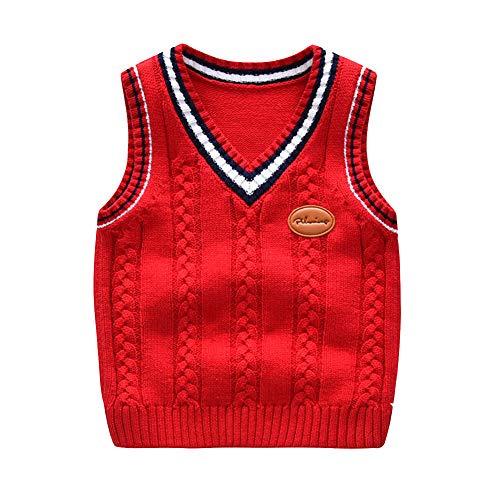 DaobaKIDS Jungen Pullunder Gestrickte Weste V Ausschnitt Strickweste Kinder Ärmellos Strickpullover Sweatshirt 1-7 Jahre von DaobaKIDS