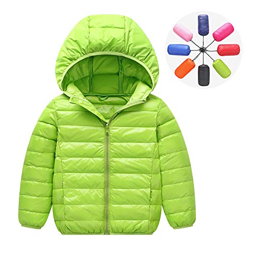 Kinder Junge Mädchen Ultraleichte Daunenjacke Mit Kapuze Herbst Winter Warme Jacket Steppjacke Daunenmantel (Grün, 150cm (Höhe:140-150cm)) von DaobaKIDS