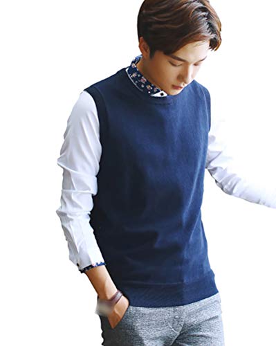 Herren Weste Pullunder Strickweste Ärmellos Rundhals Knit Strick Vest Regular Fit Einfarbig Business Elegent Gilet für Männer von DaobaMEN