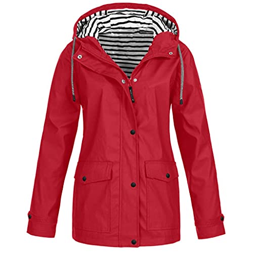 Damen PU Regenjacke Mit Kapuze Wasserdicht Windbreaker Wetterfest Übergangsjacke Regenmantel wasserdicht Sonnencreme Outdoor Sports Kapuzenjacke für Windbreaker zum Wandern, Reisen von Daodan