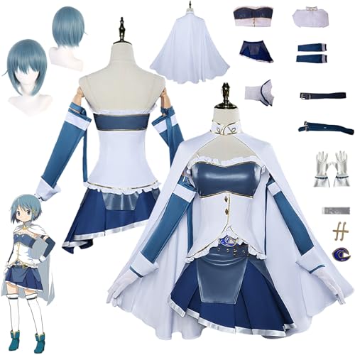Daotutu Anime Puella Magi Madoka Magica Cosplay Kostüm Outfit Rolle Miki Sayaka Uniform Komplettset Set Halloween Karneval Party Dress Up Anzug mit Wig für Frauen Mädchen (S) von Daotutu