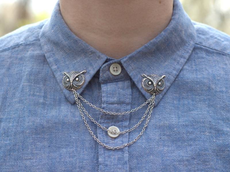 Silber Eulenkopf Kragen Kette/Cardigan Clip von DapperandSwag