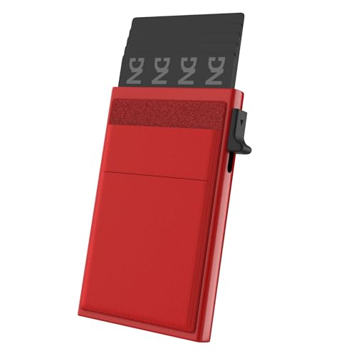 Automatische Kartenhalter aus Metall | Geldbörse | RFID-Schutz | Geldbörse | minimalistisches Wallet | Kartenhalter Herren Damen | Kreditkartenhalter | Kompaktes Kartenetui | Herrengeldbörse, Rot, von DarNova