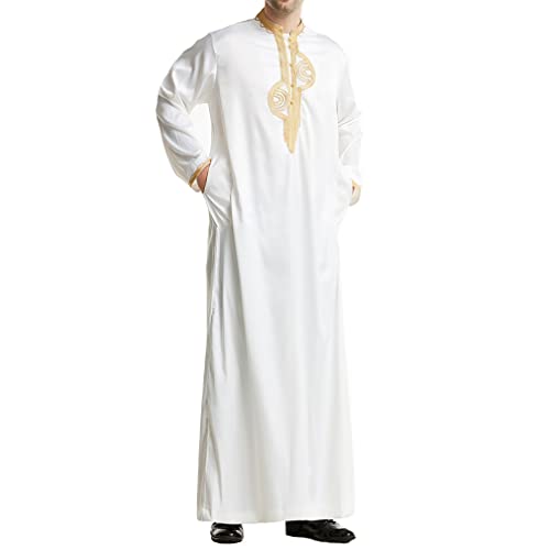 Darabun Herren Muslim Kaftan Islamische Ethnische Kleidung für Männer Stehen Hals Langarm Saudi-Arabien Muslimische Dubai Robe, Weiß von Darabun