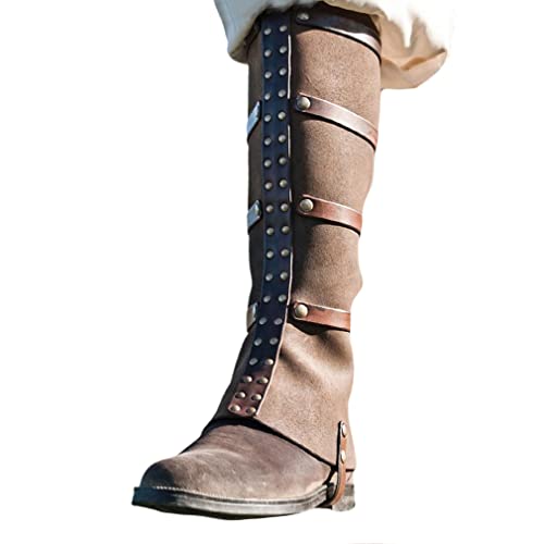 Darabun Mittelalterliche Gothic Überschuhe - Vintage PU Leder Beinschutz Gamasche Schnüren Steampunk Vikings Piraten Überschuhe für Karneval Halloween Party, Braun von Darabun