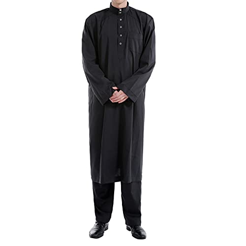 Herren Middle East Thobe mit Hosen - Männer Muslim Langarm Thobe Lose Kaftan Casual Dubai Arab Kaftan Kleidung Herren Islamische Kostüm 2pcs/Set von Darabun